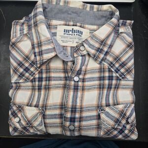 Urban Pipeline Shirt Plaid Long Sleeve Western Pearl Snap Flannel Pocket Mens Md